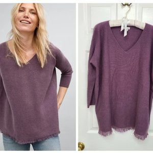 Garnet Hill Fringe Hem Cashmere V-Neck